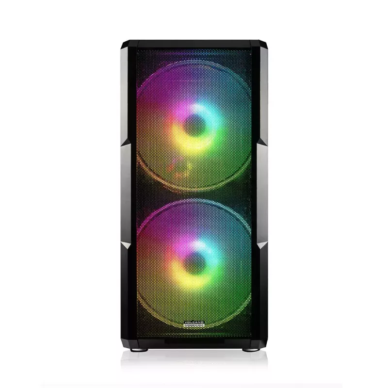 Caixa de PC MODECOM AMIRANI ARGB Midi Tower, preta, vidro temperado, 2x200mm frontais + 1x120mm traseira, USB-A 2x, USB-C 1x, suporta ATX/ITX, GPU até 35 cm