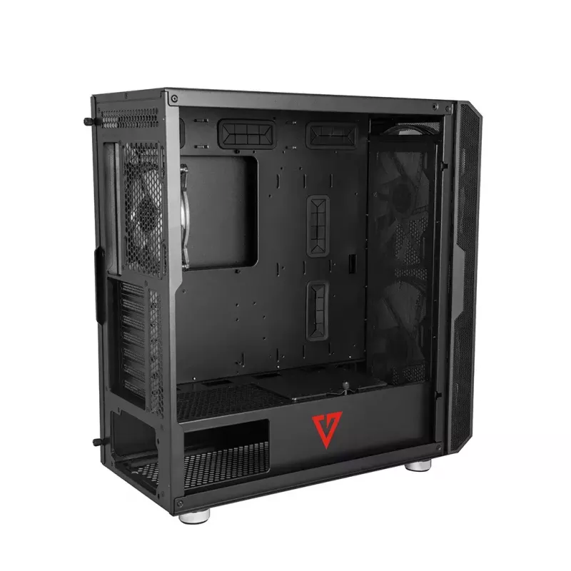 Caixa de PC MODECOM AMIRANI ARGB Midi Tower, preta, vidro temperado, 2x200mm frontais + 1x120mm traseira, USB-A 2x, USB-C 1x, suporta ATX/ITX, GPU até 35 cm