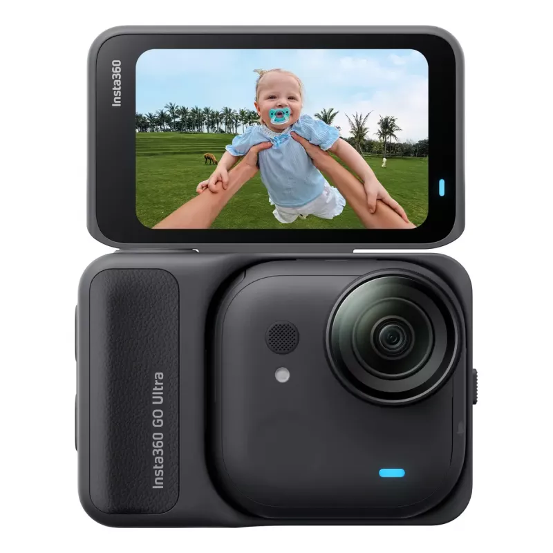 Insta360 GO Ultra Standard Bundle câmara de ação, 4K Ultra HD 3840x2880, sensor de 1/1,28 polegadas, 240 fps, Wi-Fi, Bluetooth 5.4, ecrã tátil rebatível de 2,5 polegadas, MicroSD, 52,9 g, preta