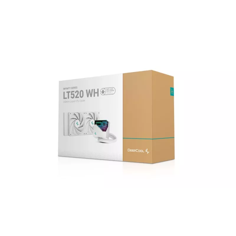 Refrigeração líquida All-in-One DeepCool LT520 WH, branco, radiador de 240 mm, 2 ventoinhas FDB de 120 mm, PWM, suporte LGA/AM4/AM5/sTR4