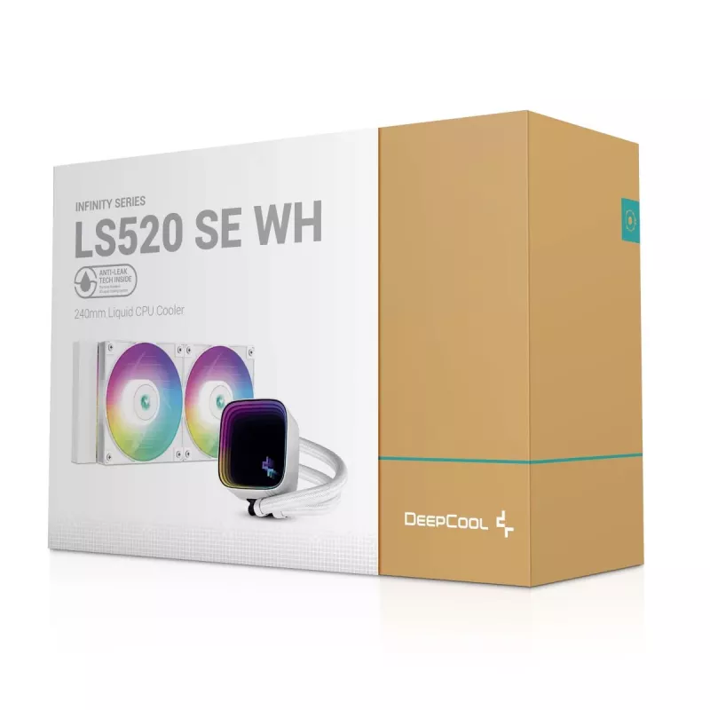 Cooler líquido all-in-one DeepCool LS520 SE WH – radiador de 240 mm, 2 ventoinhas PWM de 120 mm, branco, base de cobre