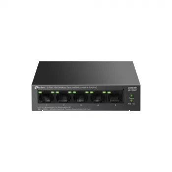 Switch não gerido TP-LINK LS105P, 5 portas Fast Ethernet (10/100), 4 portas PoE, capacidade de comutação 1 Gbit/s, sem ventoinha, preto