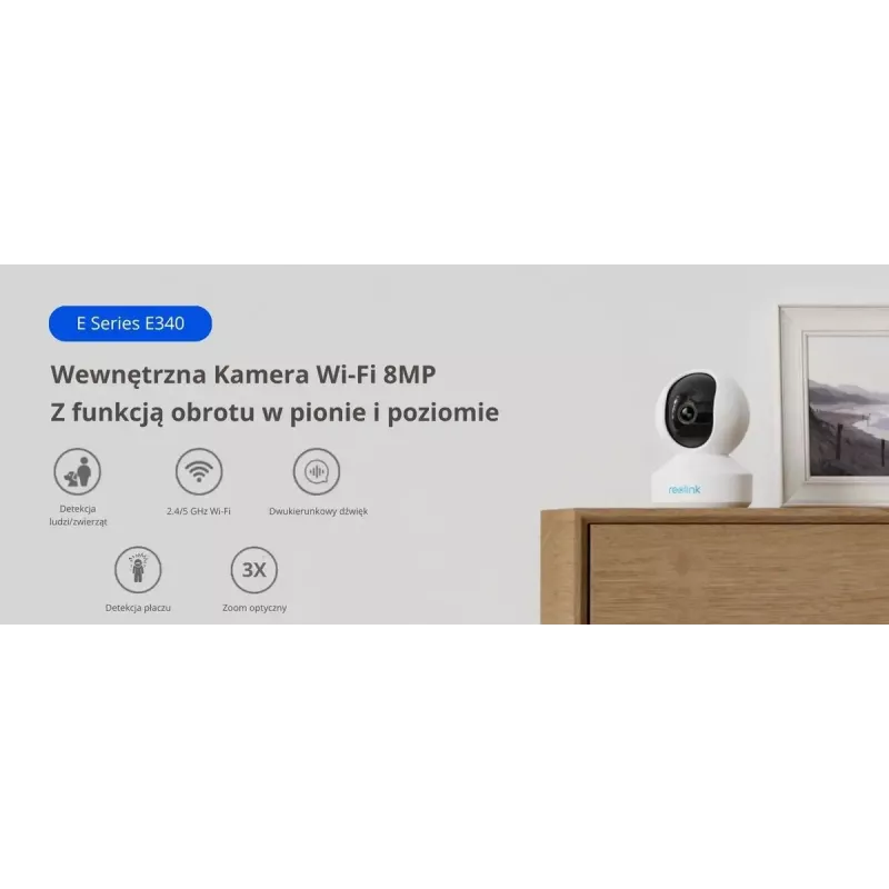 Reolink E340 8MP 4K Câmara de vigilância WLAN panorâmica e inclinável para interior (WCEZ8MP05PTAFW)