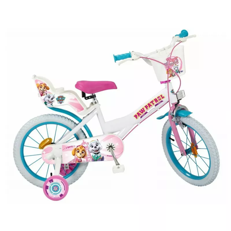 Bicicleta infantil Toimsa 16 polegadas modelo 1681 — quadro de aço, rodas de 16 polegadas com ar, travões de aro dianteiro e traseiro, com rodas de apoio e cesto (PAW Patrol)
