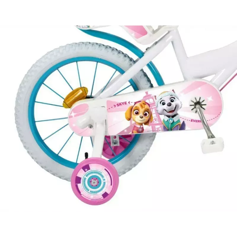 Bicicleta infantil Toimsa 16 polegadas modelo 1681 — quadro de aço, rodas de 16 polegadas com ar, travões de aro dianteiro e traseiro, com rodas de apoio e cesto (PAW Patrol)
