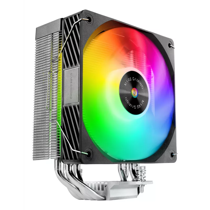 Arrefecedor de ar TACENS Mars Gaming MCPU-X4ARGB — ventoinha ARGB de 120 mm, 4 heatpipes, TDP 220 W, PWM, suporte LGA1200