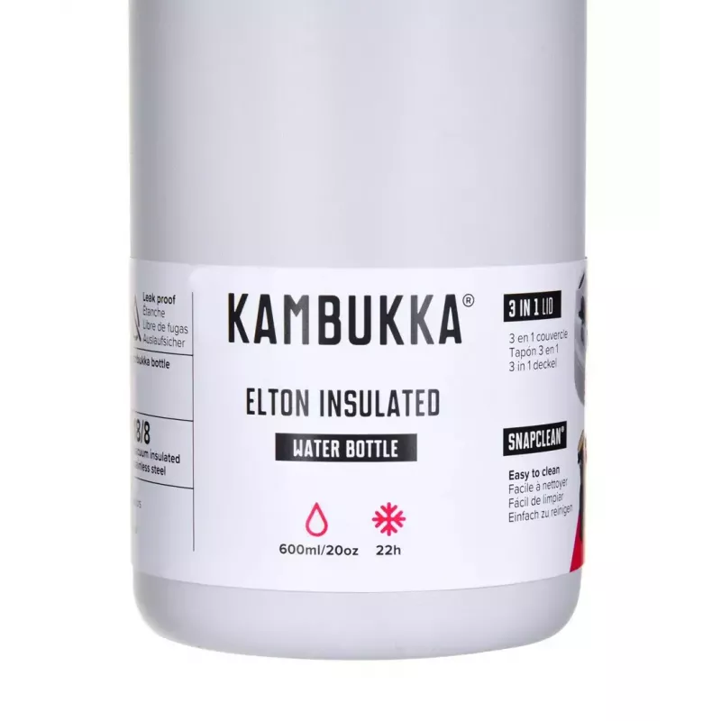 Garrafa térmica Kambukka Elton 600 ml Branco giz – Garrafa a vácuo, aço inoxidável 18/8, à prova de fugas, tampa Snapclean