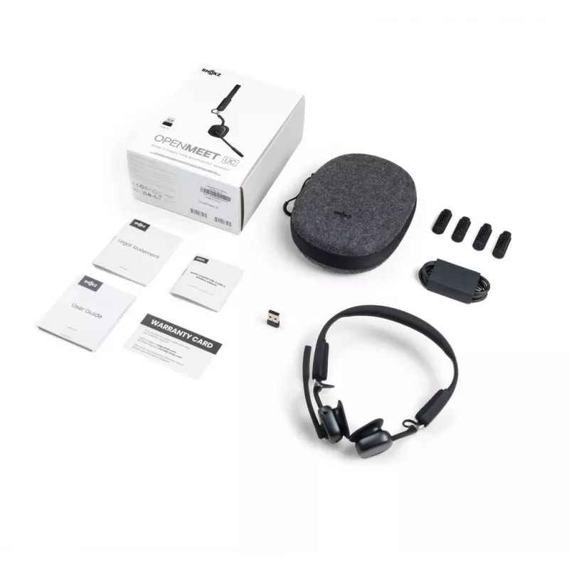 Headset de videoconferência sem fios com condução óssea SHOKZ OpenMeet UC Bluetooth com adaptador USB-A