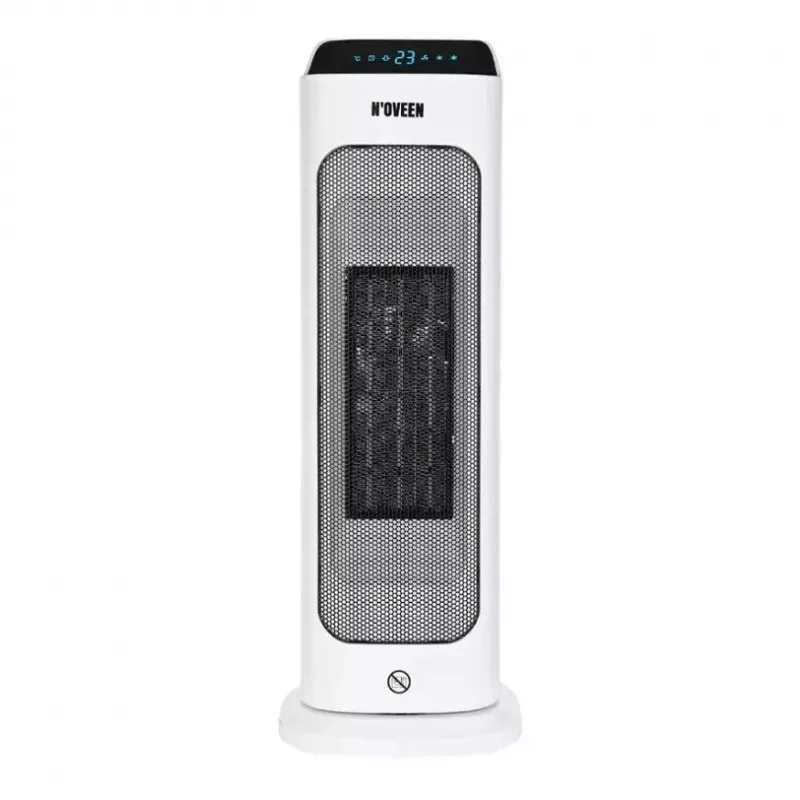 Aquecedor elétrico cerâmico NOVEEN PTC2000 — 2000 W, termostato ajustável, ecrã LED, temporizador, comando, branco