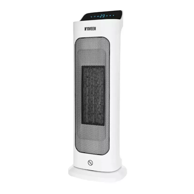 Aquecedor elétrico cerâmico NOVEEN PTC2000 — 2000 W, termostato ajustável, ecrã LED, temporizador, comando, branco