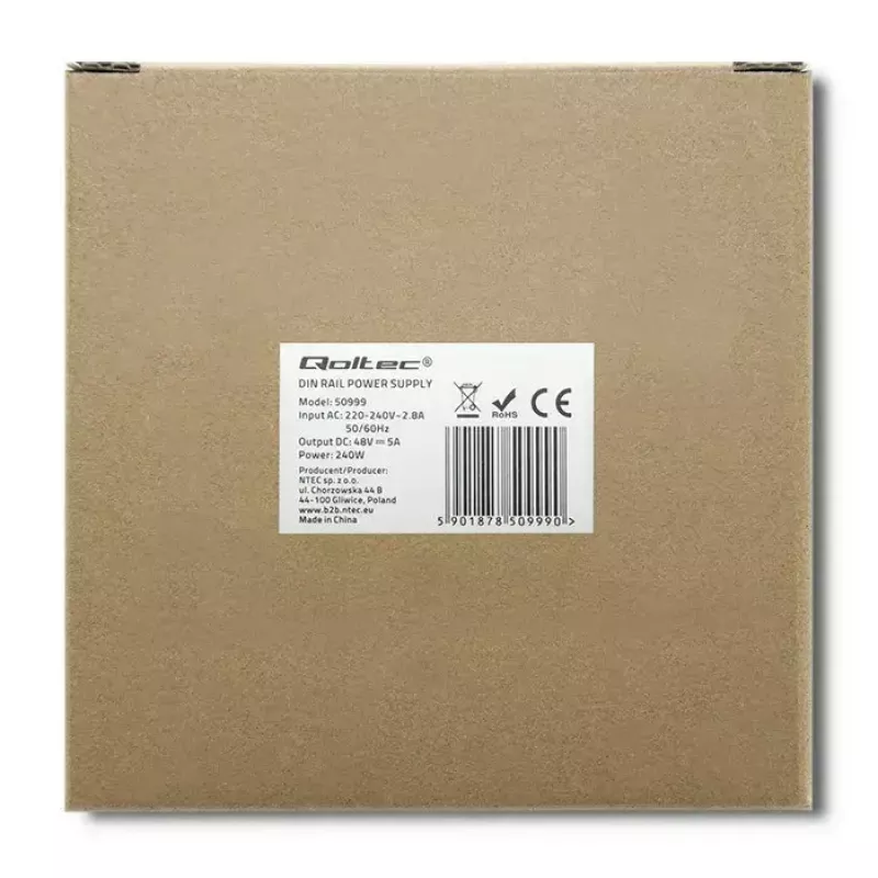 Fonte de alimentação para calha DIN QOLTEC 50999, 240W, 48V DC, saída 5A