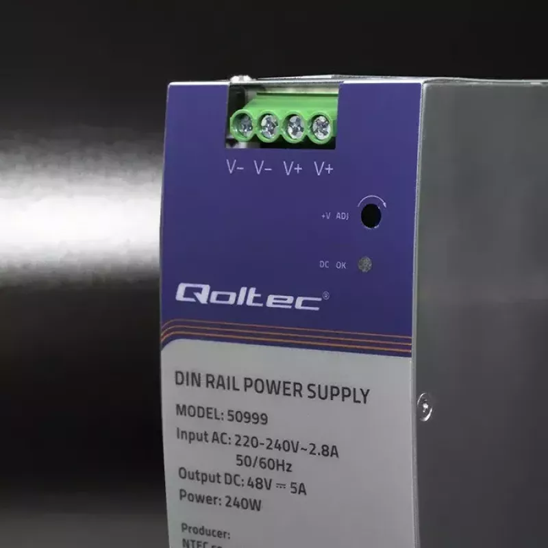 Fonte de alimentação para calha DIN QOLTEC 50999, 240W, 48V DC, saída 5A