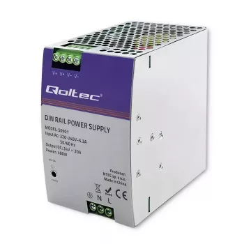 Fonte de alimentação industrial para calha DIN QOLTEC 50901 — 480W, 24V DC, 20A