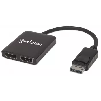 Manhattan DisplayPort 1.2 para hub splitter DisplayPort 1.2 de 2 portas com MST, 4K@30Hz, alimentação USB-A, função de parede de vídeo, preto, MST = Multi-Stream-Transport, 3 anos de garantia