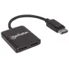 Manhattan divisor DisplayPort 1.2 com 2 portas DisplayPort 1.2 e MST, 4K@30Hz, alimentado por USB-A, função de videowall, preto, MST = Multi-Stream Transport, 3 anos de garantia