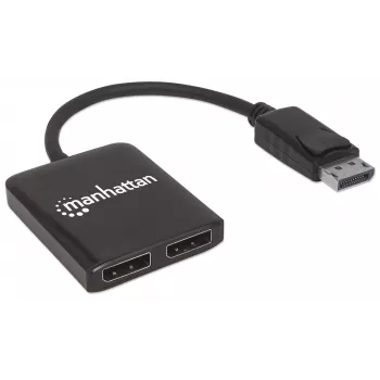 Manhattan DisplayPort 1.2 para hub splitter DisplayPort 1.2 de 2 portas com MST, 4K@30Hz, alimentação USB-A, função de parede de vídeo, preto, MST = Multi-Stream-Transport, 3 anos de garantia
