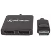 Manhattan divisor DisplayPort 1.2 com 2 portas DisplayPort 1.2 e MST, 4K@30Hz, alimentado por USB-A, função de videowall, preto, MST = Multi-Stream Transport, 3 anos de garantia