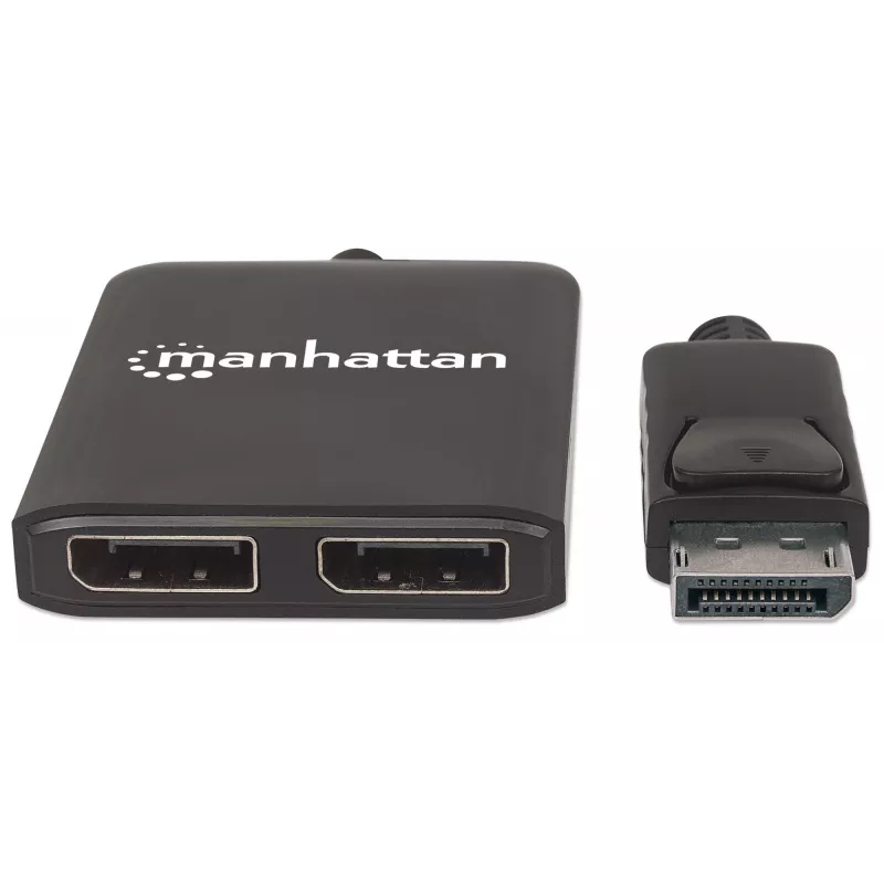 Manhattan divisor DisplayPort 1.2 com 2 portas DisplayPort 1.2 e MST, 4K@30Hz, alimentado por USB-A, função de videowall, preto, MST = Multi-Stream Transport, 3 anos de garantia