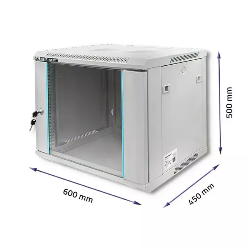 Armário rack 19 polegadas QOLTEC 9U modelo 54484, dimensões 600x500x450 mm