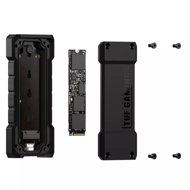 Caixa para SSD ASUS TUF Gaming A2 preta para M.2 PCIe / SATA, USB 3.2 Gen 2x2 20 Gbit/s, até 4 TB, alumínio, IP68
