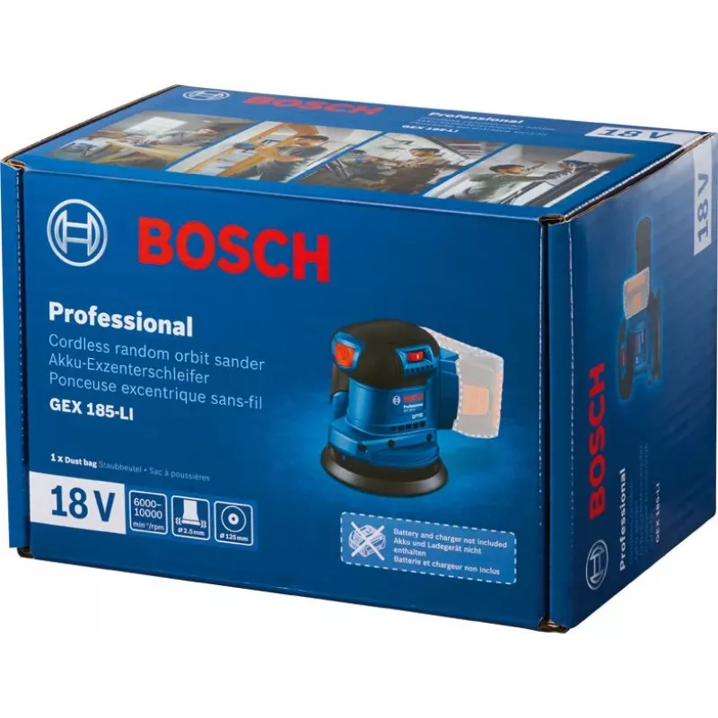 Lixadora excêntrica Bosch GEX 185-LI Professional 10000 OPM azul