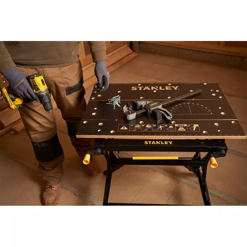 Bancada de trabalho para madeira Stanley STST83800-1 bambu aço preto amarelo 625 mm