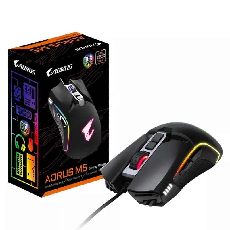 Rato GIGABYTE AORUS M5 Gaming para destro USB Type-A Ótico 16000 DPI