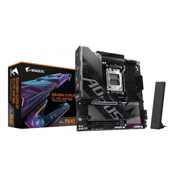 Placa-mãe GIGABYTE B840M AORUS ELITE WIFI6E - CPUs AMD Ryzen 9000, VRM 10+2+2 fases, até 8200MHz DDR5(O.C), 2xPCIe 4.0 M.2, Wi-Fi 6E, LAN 2.5GbE, USB 3.2 Gen 2