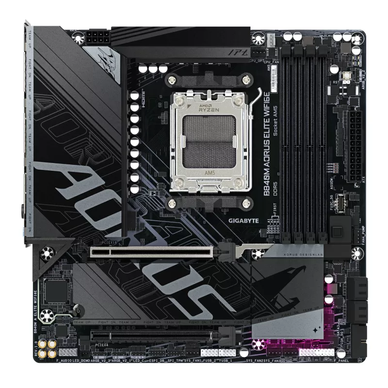 Placa-mãe GIGABYTE B840M AORUS ELITE WIFI6E - CPUs AMD Ryzen 9000, VRM 10+2+2 fases, até 8200MHz DDR5(O.C), 2xPCIe 4.0 M.2, Wi-Fi 6E, LAN 2.5GbE, USB 3.2 Gen 2