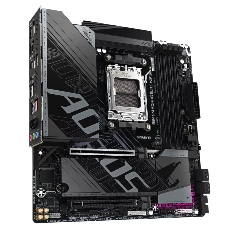 Placa-mãe GIGABYTE B840M AORUS ELITE WIFI6E - CPUs AMD Ryzen 9000, VRM 10+2+2 fases, até 8200MHz DDR5(O.C), 2xPCIe 4.0 M.2, Wi-Fi 6E, LAN 2.5GbE, USB 3.2 Gen 2