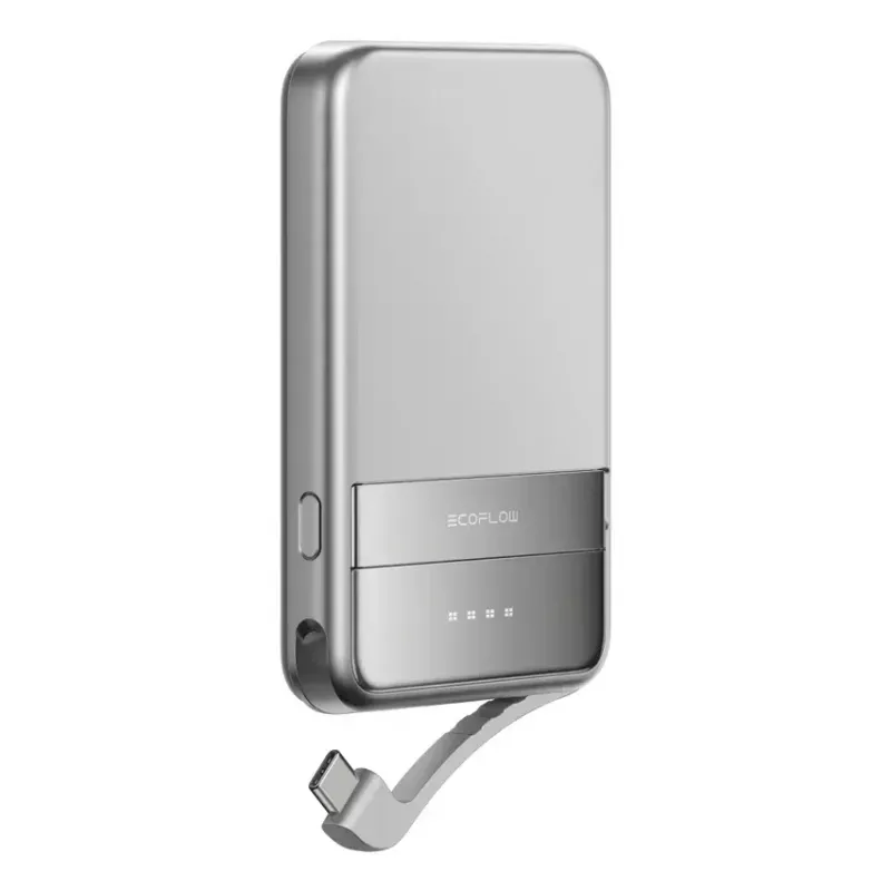 Power bank EcoFlow Rapid 5000 (iões de lítio 5000 mAh, carregamento rápido PD, 30 W total, sem fios, USB-C, prateado)