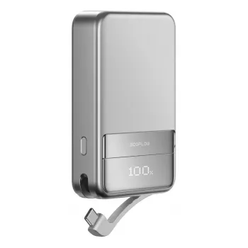 Power bank EcoFlow Rapid 5000 (iões de lítio 5000 mAh, carregamento rápido PD, 30 W total, sem fios, USB-C, prateado)