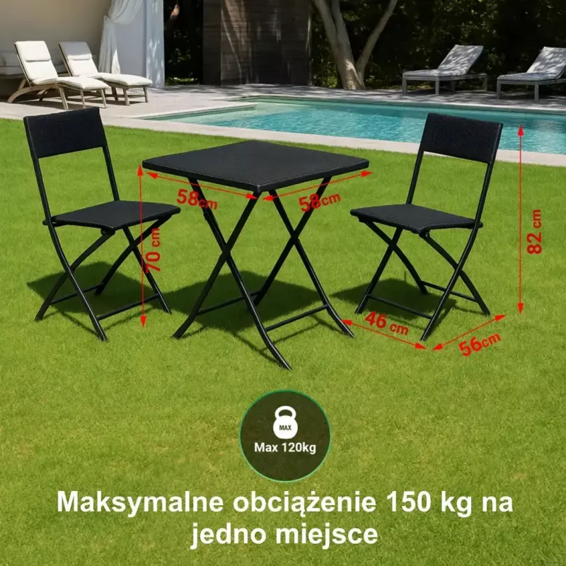 Conjunto de mobiliário de jardim Extralink L-0201P — 2 cadeiras e mesa preta