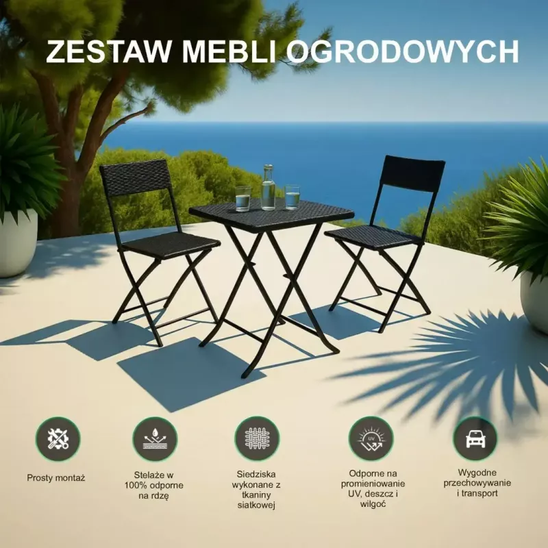 Conjunto de mobiliário de jardim Extralink L-0201P — 2 cadeiras e mesa preta