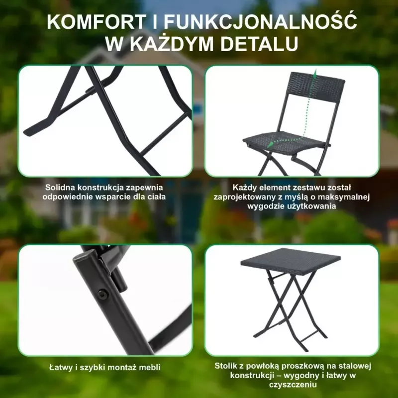 Conjunto de mobiliário de jardim Extralink L-0201P — 2 cadeiras e mesa preta
