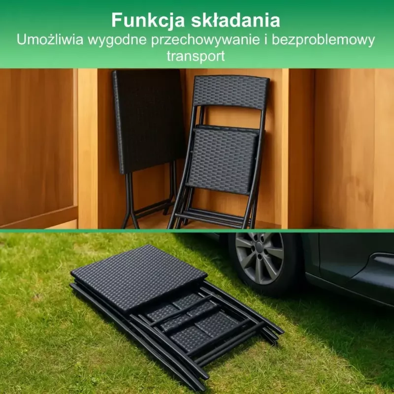 Conjunto de mobiliário de jardim Extralink L-0201P — 2 cadeiras e mesa preta