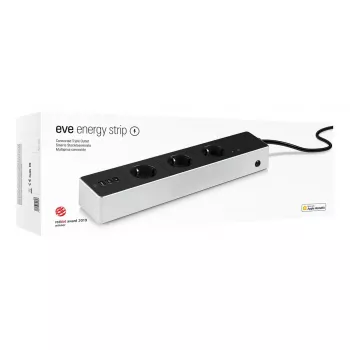 Régua de tomadas Eve Energy Strip preto branco 3 tomadas AC 120-230 V 1,9 m