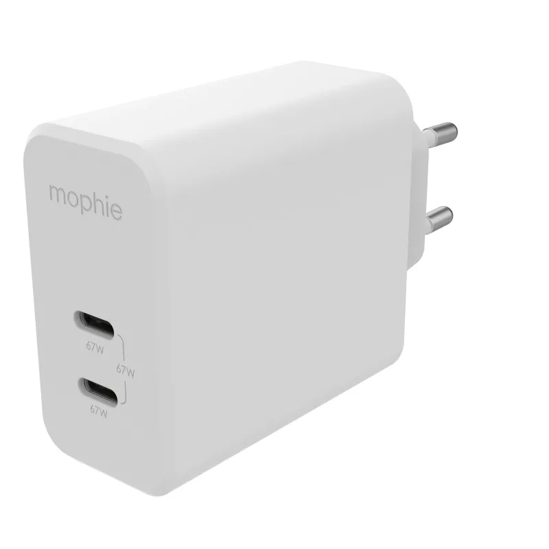 Adaptador de parede mophie USB-C-PD-DUAL-67W-GAN branco EU (2xUSBC)