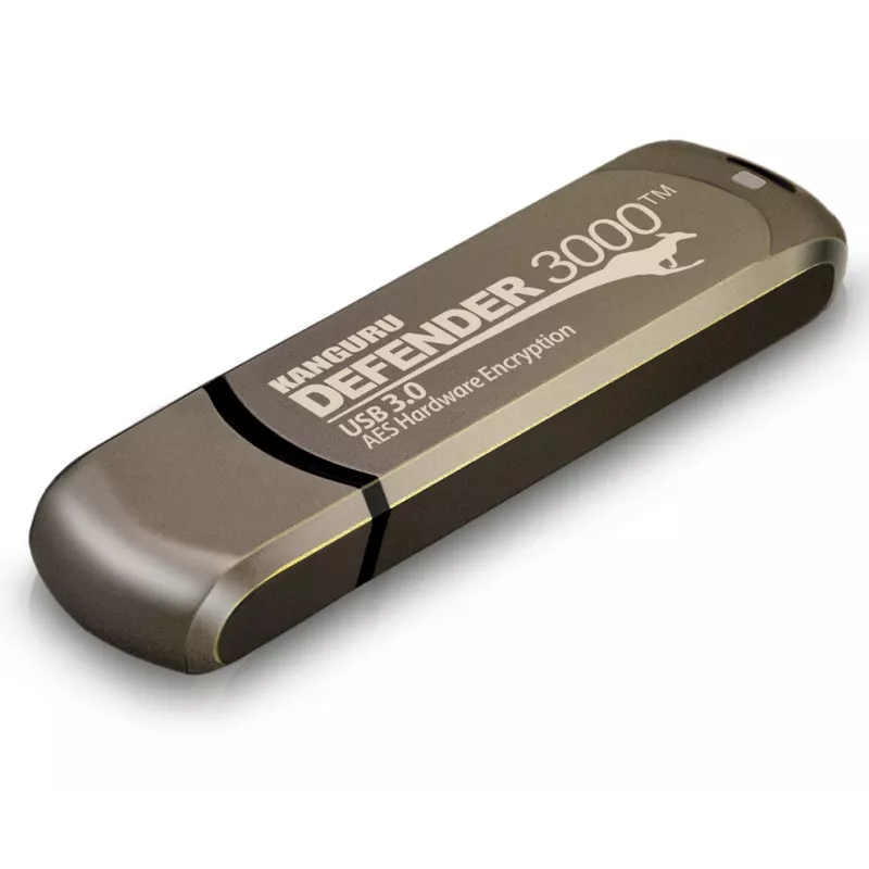 Kanguru Defender 3000 KDF3000-16G pen USB encriptada, 16 GB, USB 3.2 Gen 1 (USB 3.0), FIPS 140-2 Level 3, em conformidade com TAA, castanho