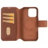 Decoded capa para telemóvel com carteira de couro removível para iPhone 16 Pro – castanha, couro genuíno, microfibra, ecrã de 6,3 polegadas, 3 compartimentos para cartões