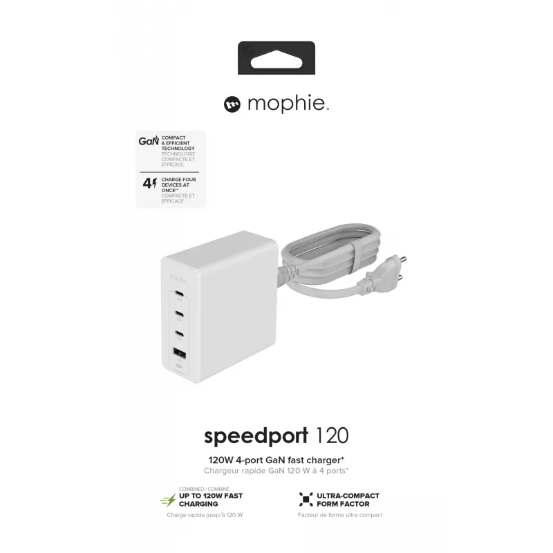 mophie adaptador de parede acessórios USB-C-PD-HUB-120W-GAN-branco-EU (3xUSBC + 1xUSBA)