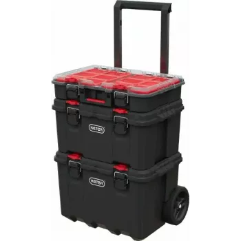 Caixas de arrumação empilháveis Keter 250927 — conjunto de 3 organizadores empilháveis em tecnopolímero com rodas e fechadura, 525×694×411 mm, preto