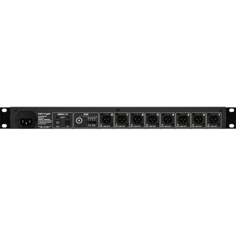 Behringer ULTRAGAIN DIGITAL ADA8200 conversor AD/DA de 8 canais, 24 bits/48 kHz, E/S XLR, montável em rack