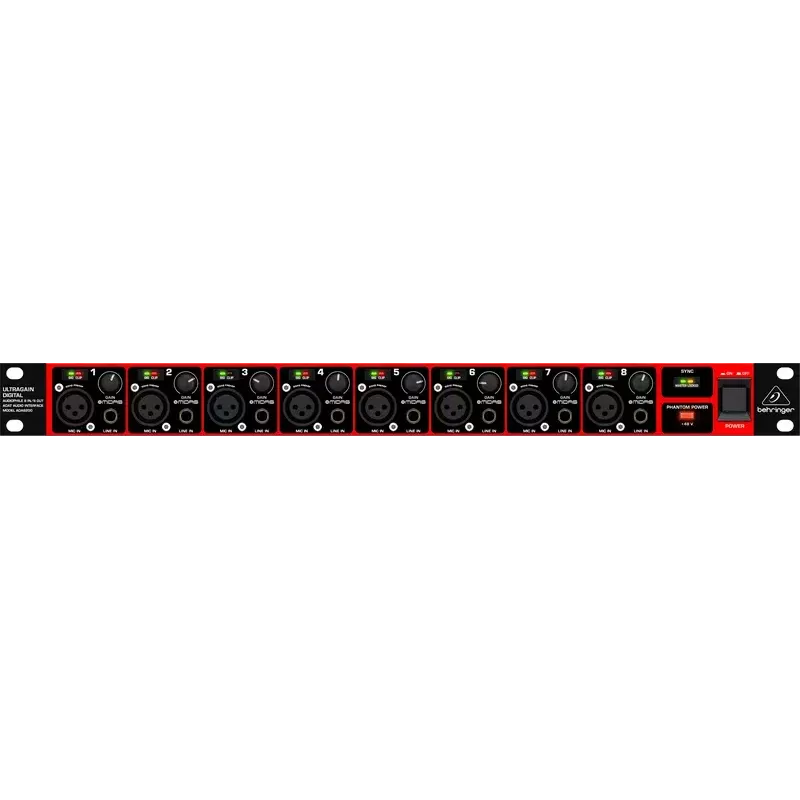 Behringer ULTRAGAIN DIGITAL ADA8200 conversor AD/DA de 8 canais, 24 bits/48 kHz, E/S XLR, montável em rack