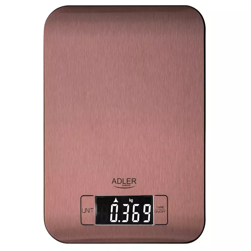 Balança de cozinha eletrónica Adler AD 3183 — capacidade 5 kg, precisão 1 g, superfície de pesagem em aço inoxidável, cor cobre