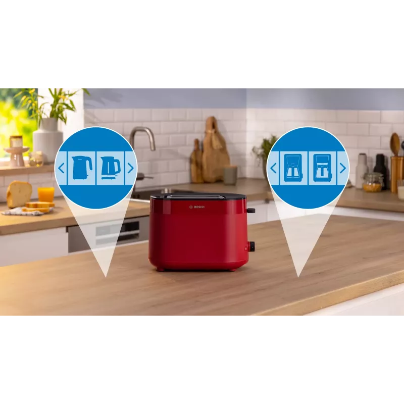 Torradeira Bosch TAT2M124 — 2 fatias 950 W, vermelho, centragem do pão, descongelação, lift