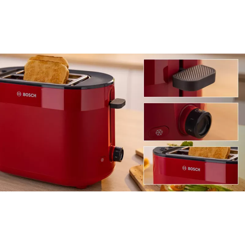 Torradeira Bosch TAT2M124 — 2 fatias 950 W, vermelho, centragem do pão, descongelação, lift