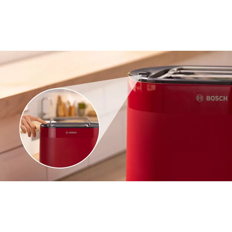 Torradeira Bosch TAT2M124 — 2 fatias 950 W, vermelho, centragem do pão, descongelação, lift