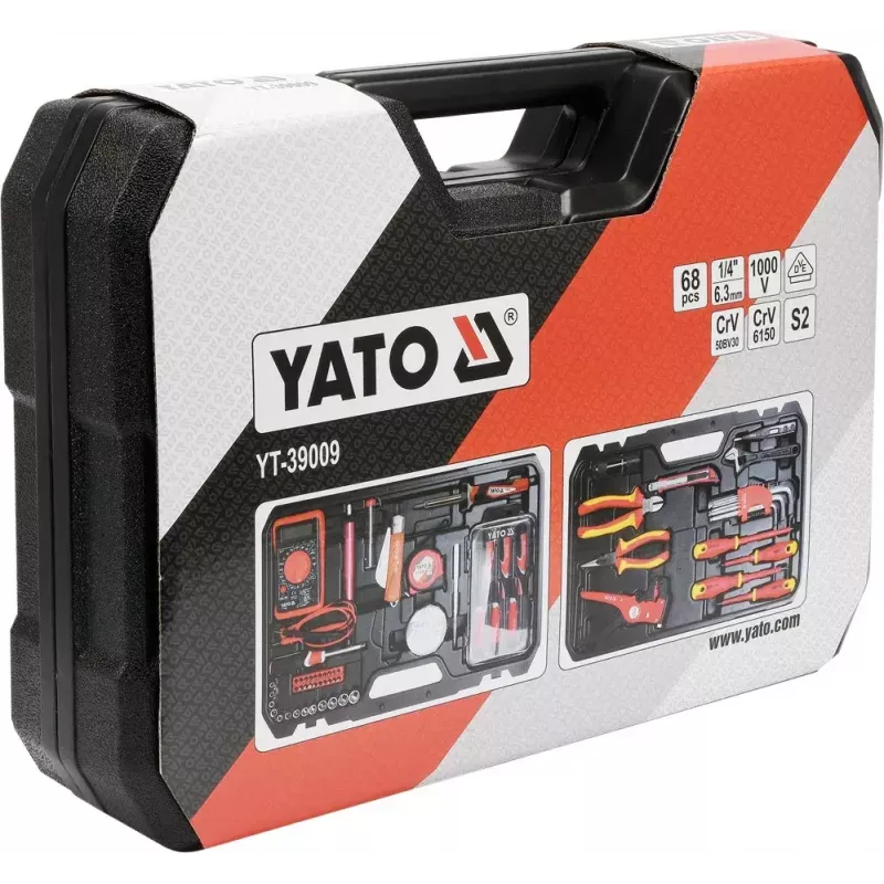 Conjunto de ferramentas de mecânico Yato YT-39009 — conjunto de 68 peças, encaixe 1/4 polegadas, mala preta