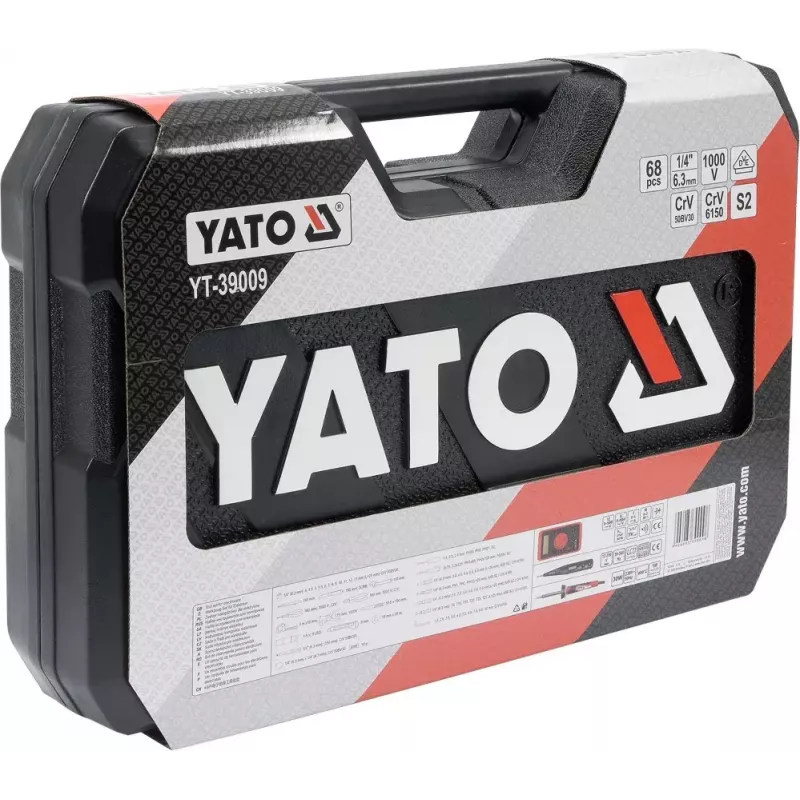 Conjunto de ferramentas de mecânico Yato YT-39009 — conjunto de 68 peças, encaixe 1/4 polegadas, mala preta